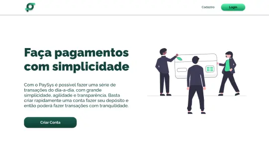 Sistema de pagamento chamado PaySys, em sua tela inicial de apresentação